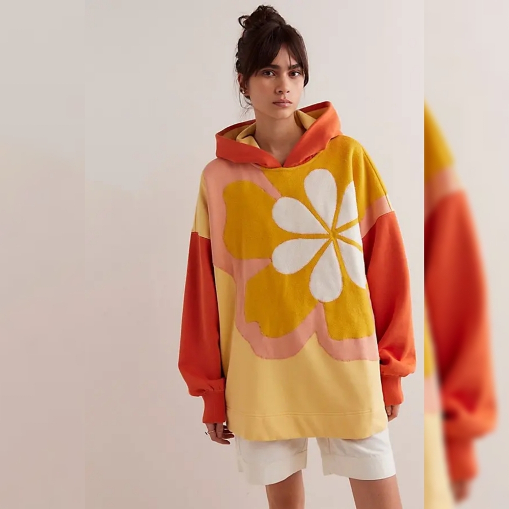 Free People Clover Sweatshirt In Orange Combo Women's‎ Size Small